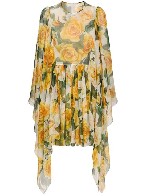 dolce gabbana rose print dress summer chiffon|Dolce & Gabbana Silk Chiffon rose.